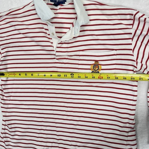 Vintage Ralph Lauren Cropped Rugby Shirt Womens S Red White Stripe Crest Logo - Picture 6 of 8